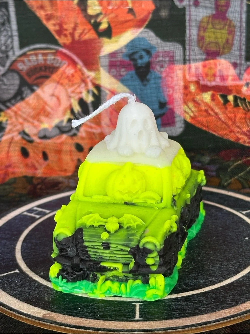 Neon Slime Boo Mobile Candle – Ghost & Pumpkin Halloween Car